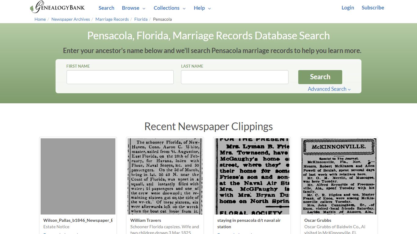 Pensacola, Florida, Marriage Records Online Search