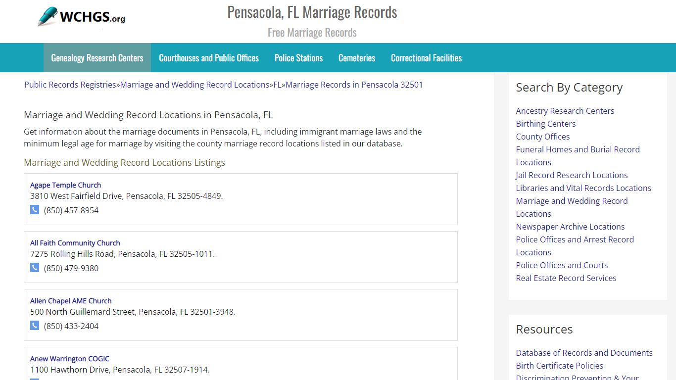 Pensacola, FL Marriage Records - Free Marriage Records - WCHGS.org