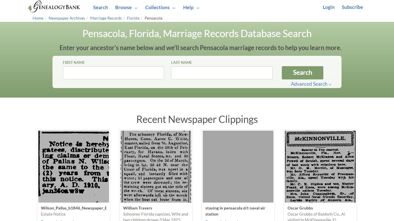 Pensacola, Florida, Marriage Records Online Search